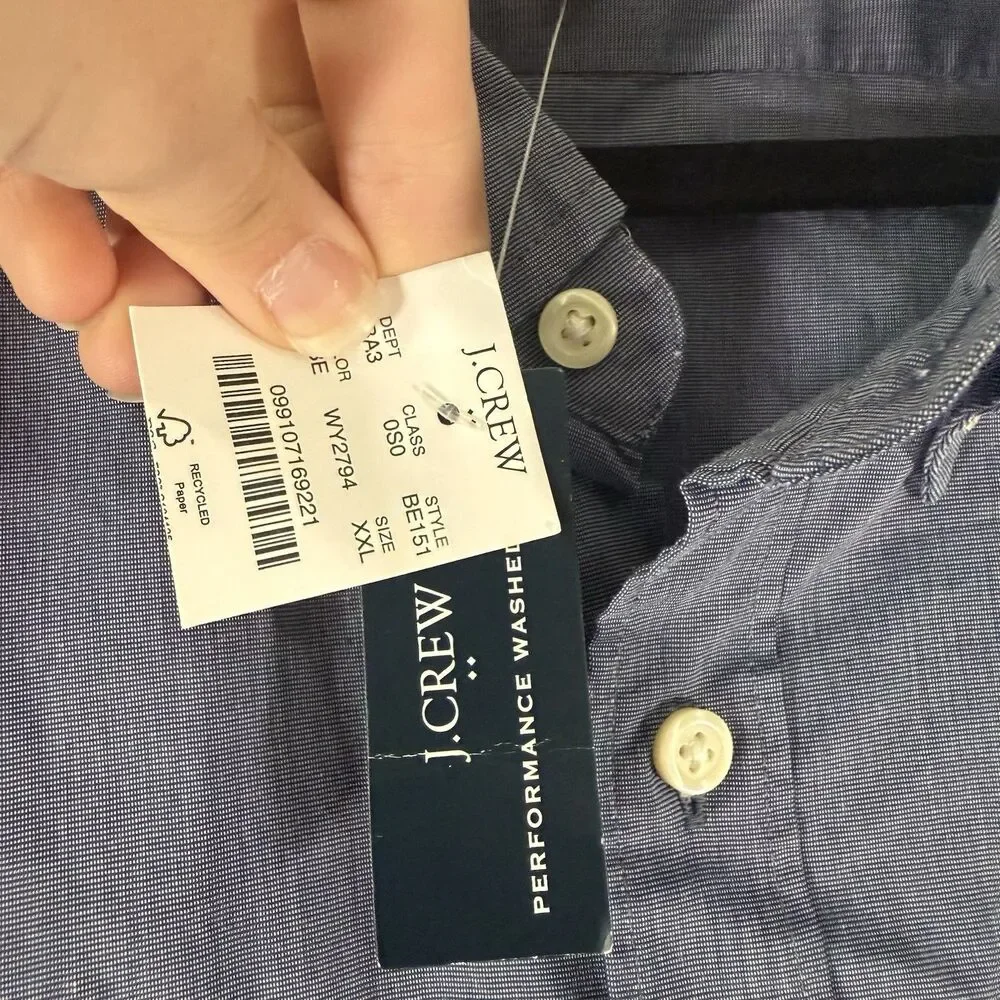 New J. Crew Performance Dress Shirt Mens XXL Blue Long Sleeve Button Up Untucked